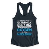 I Had An Extremely Busy Day Converting O2 To Co2 Womens Racerback Tank in Midnight Navy color