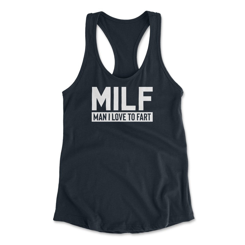 MILF - Man I Love To Fart Womens Racerback Tank in Midnight Navy color