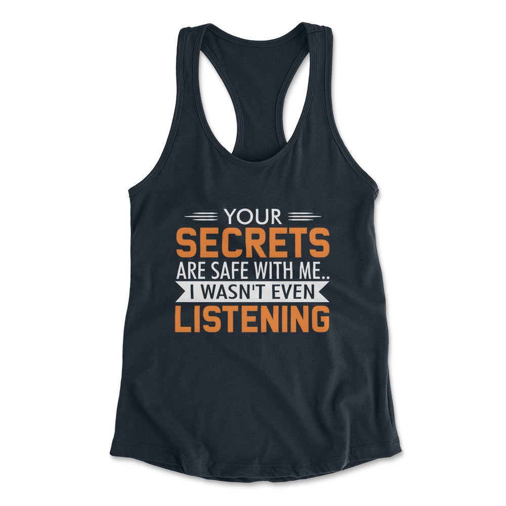 Your Secrets Are Safe With Me Womens Racerback Tank in Midnight Navy color