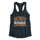 Your Secrets Are Safe With Me Womens Racerback Tank in Midnight Navy color