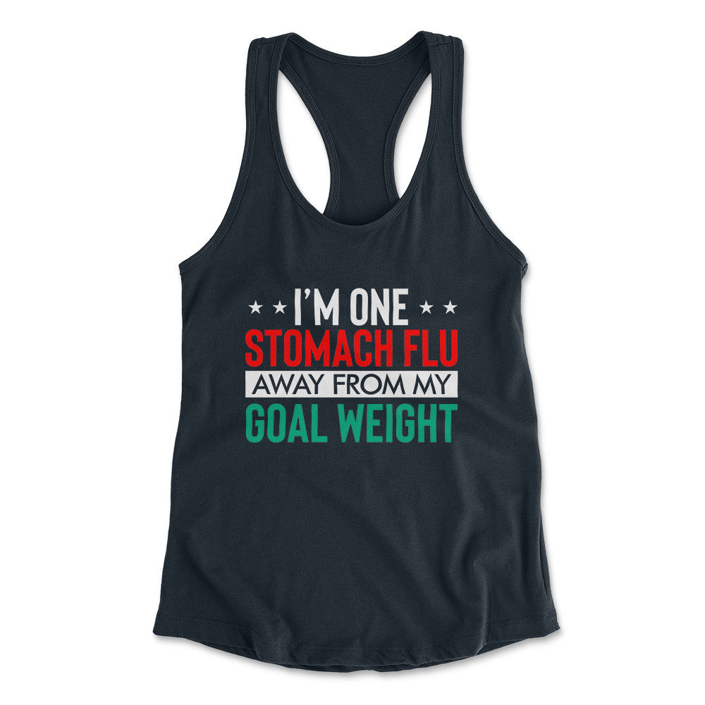 I'm One Stomach Flu Away From My Goal Weight Womens Racerback Tank in Midnight Navy color