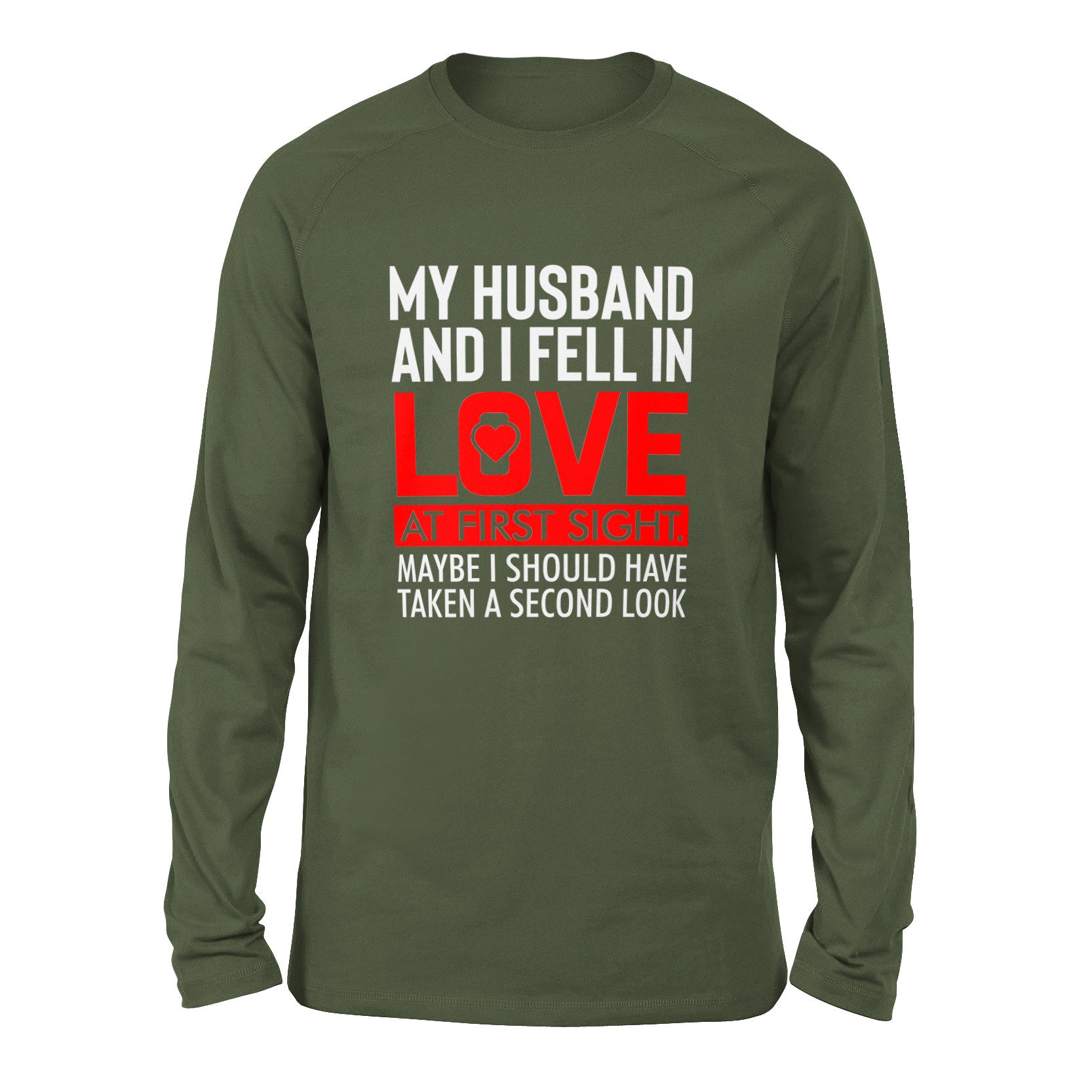 My Husband And I Fell In Love At First Sight Men/Unisex Drop Shoulder Sweatshirt in Military Green color
