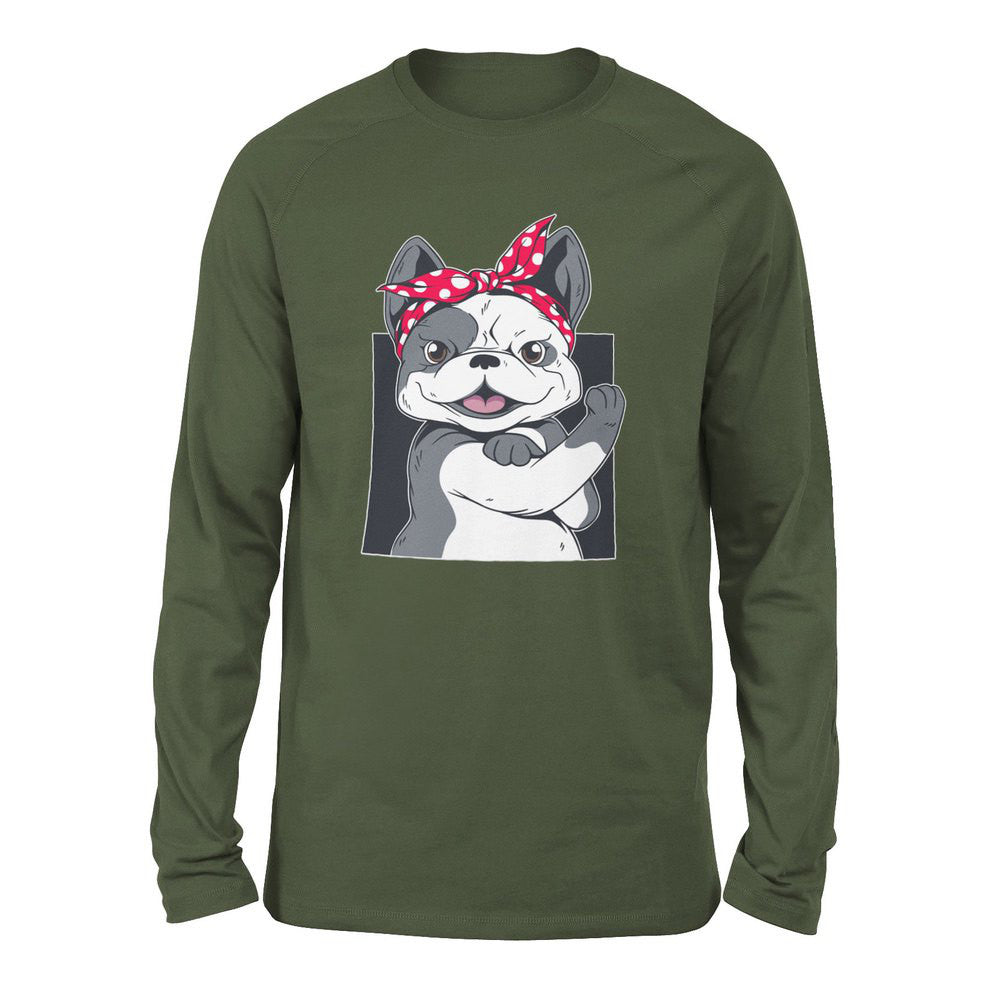 French Bulldog Men/Unisex Drop Shoulder Sweatshirt in Military Green color