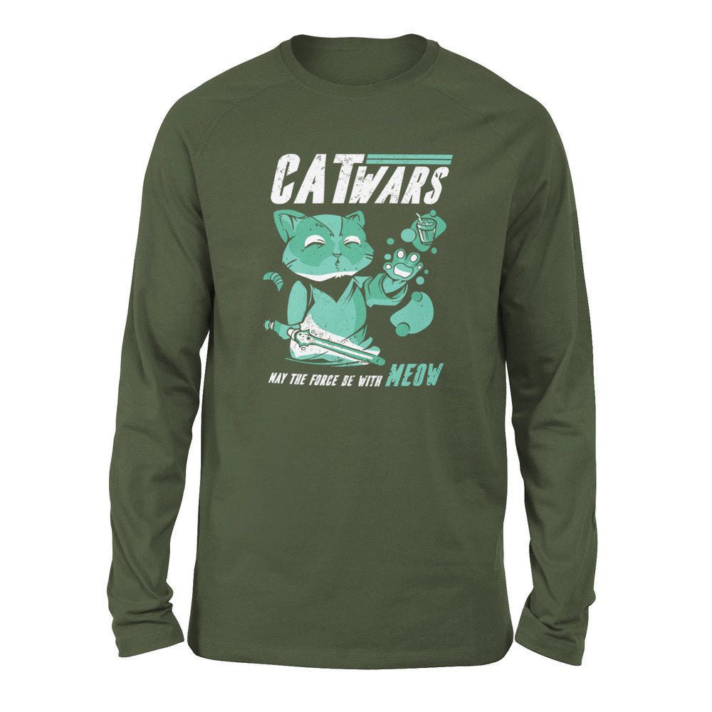 Cat Wars - May The Force Be With Meow Men/Unisex Drop Shoulder Sweatshirt in Military Green color