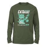 Cat Wars - May The Force Be With Meow Men/Unisex Drop Shoulder Sweatshirt in Military Green color