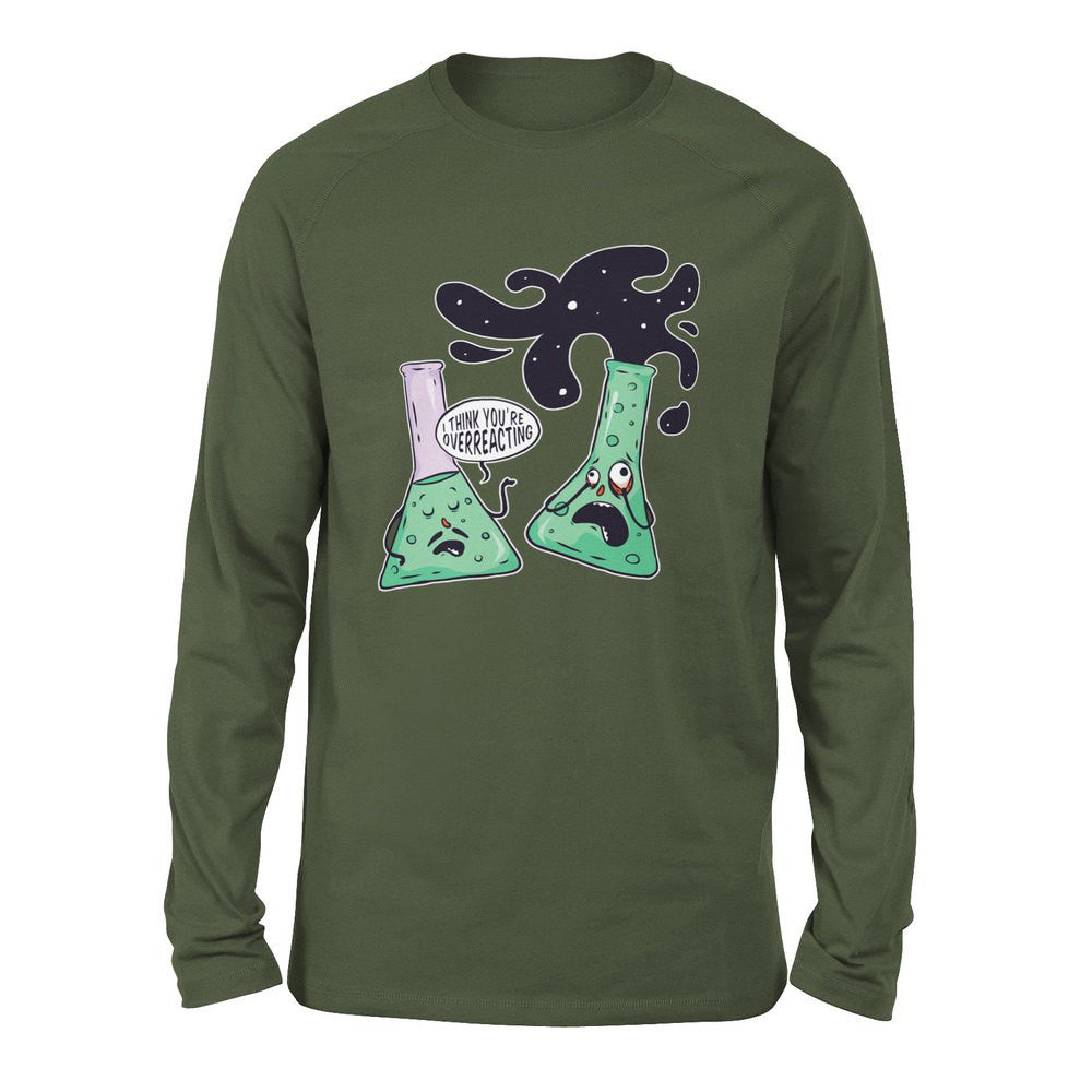 I Think You're Overreacting Men/Unisex Drop Shoulder Sweatshirt in Military Green color