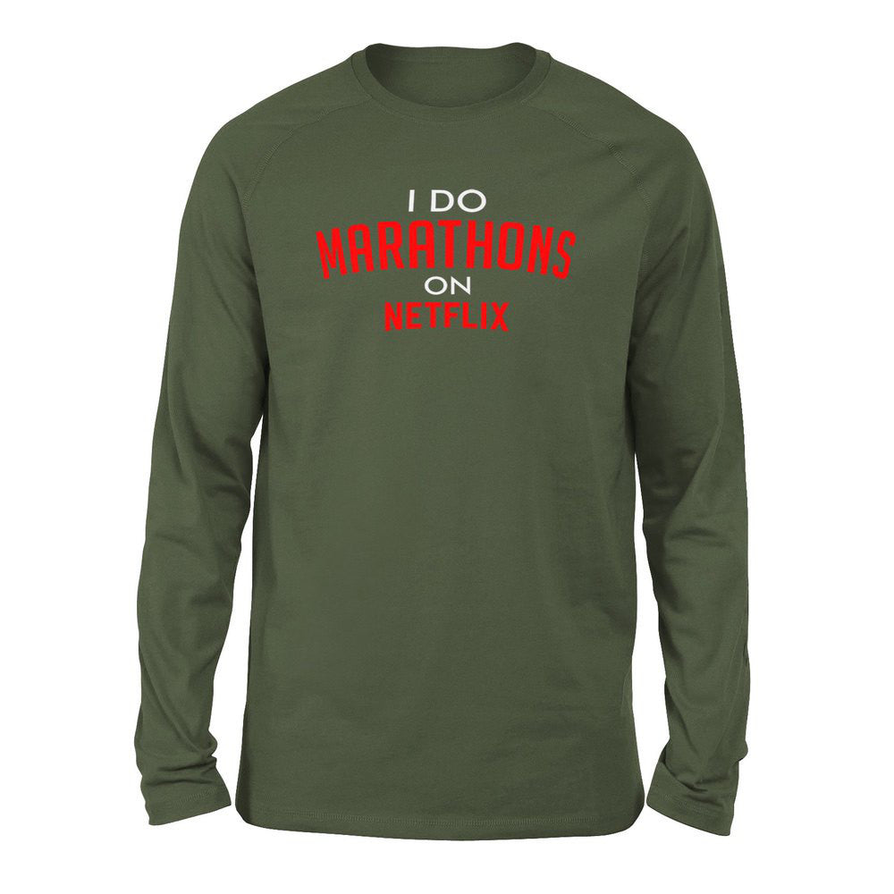 I Do Marathons On Netflix Men/Unisex Drop Shoulder Sweatshirt in Military Green color