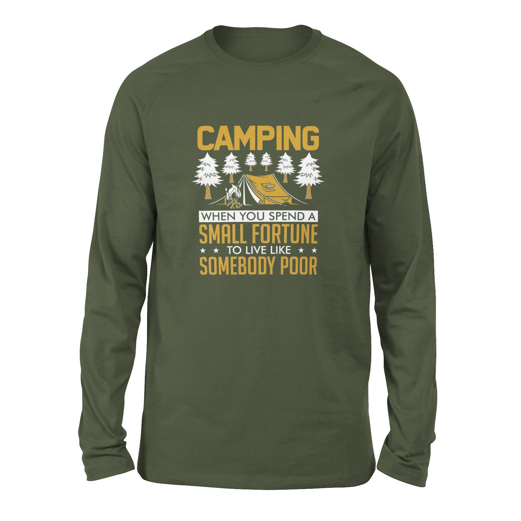 Camping - Spend A Fortune And Live Like A Poor Men/Unisex Drop Shoulder Sweatshirt in Military Green color