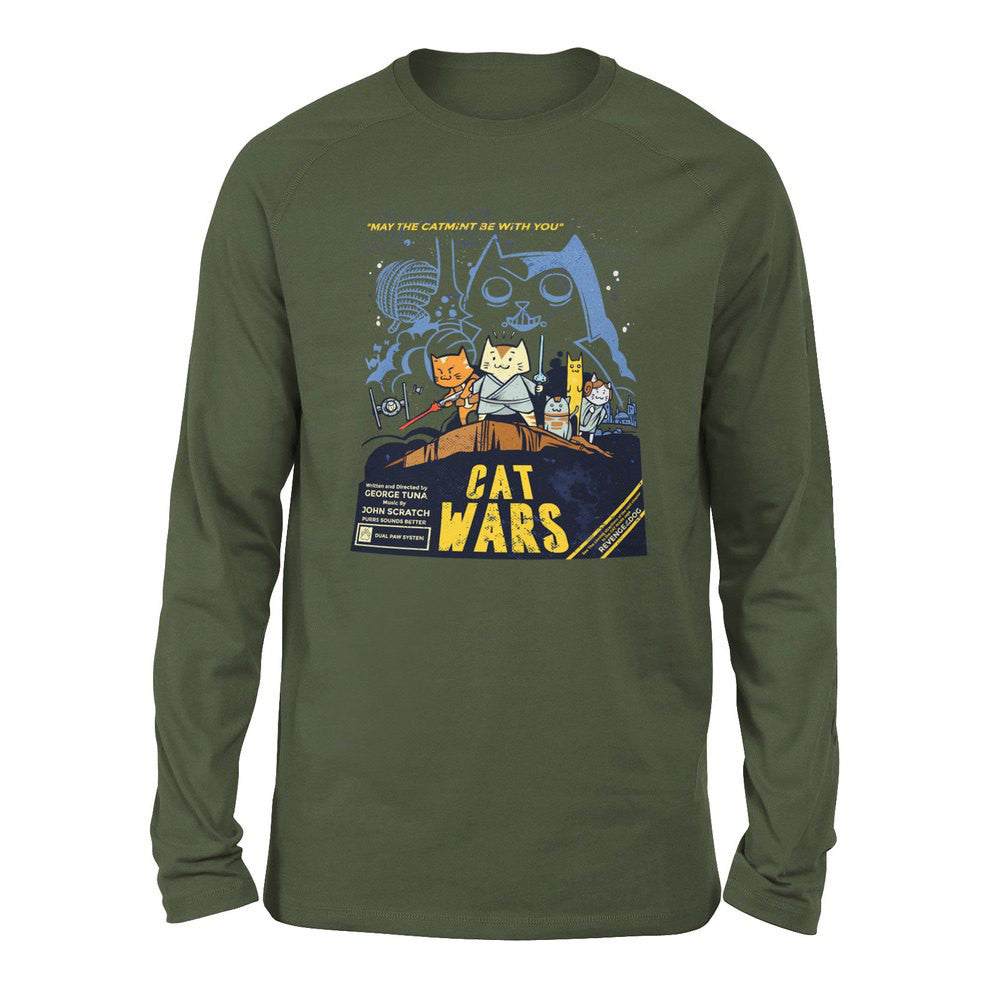 Cat Wars - May The Cat Mint Be With You Men/Unisex Drop Shoulder Sweatshirt in Military Green color