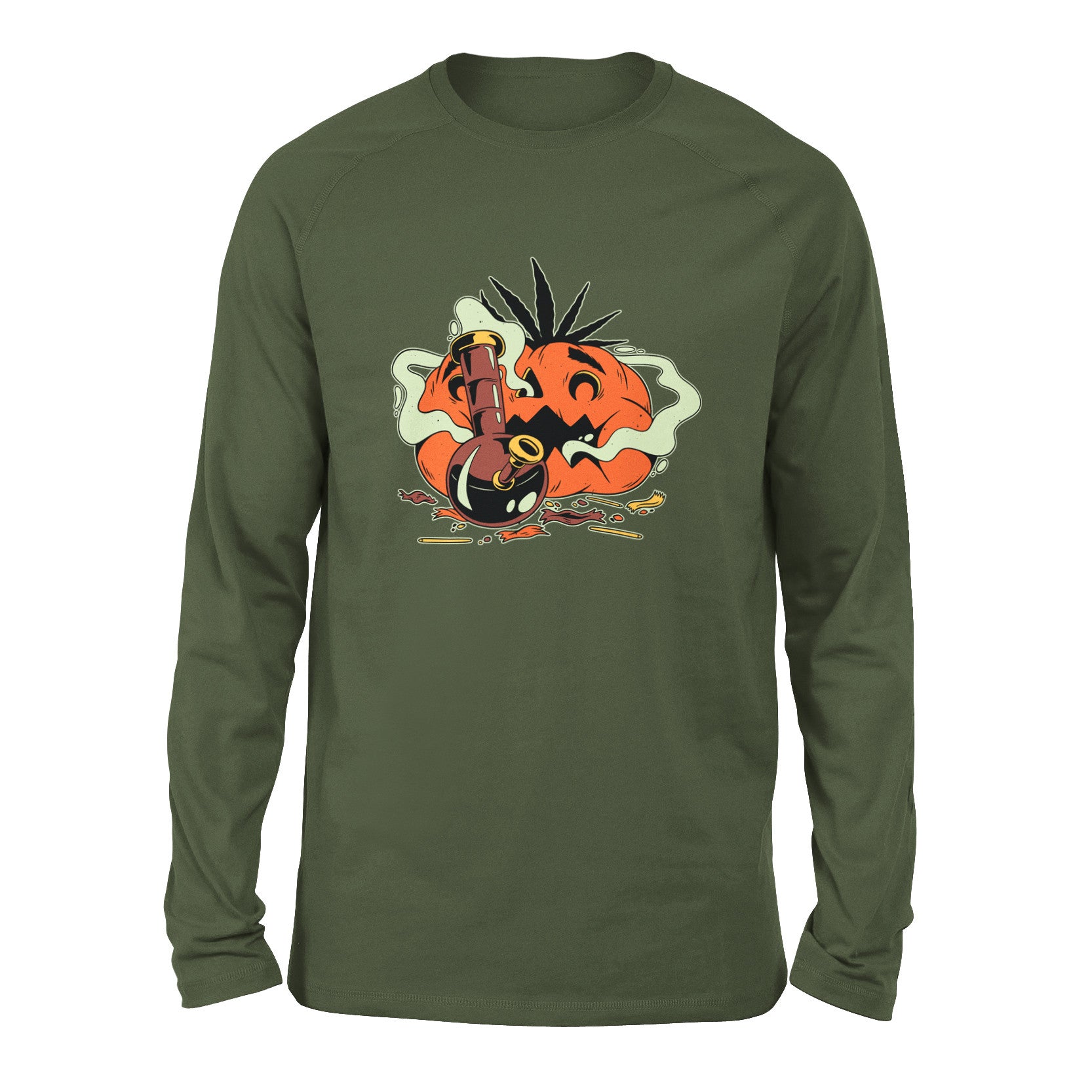 Baked Pumpkin Men/Unisex Drop Shoulder Sweatshirt in Military Green color