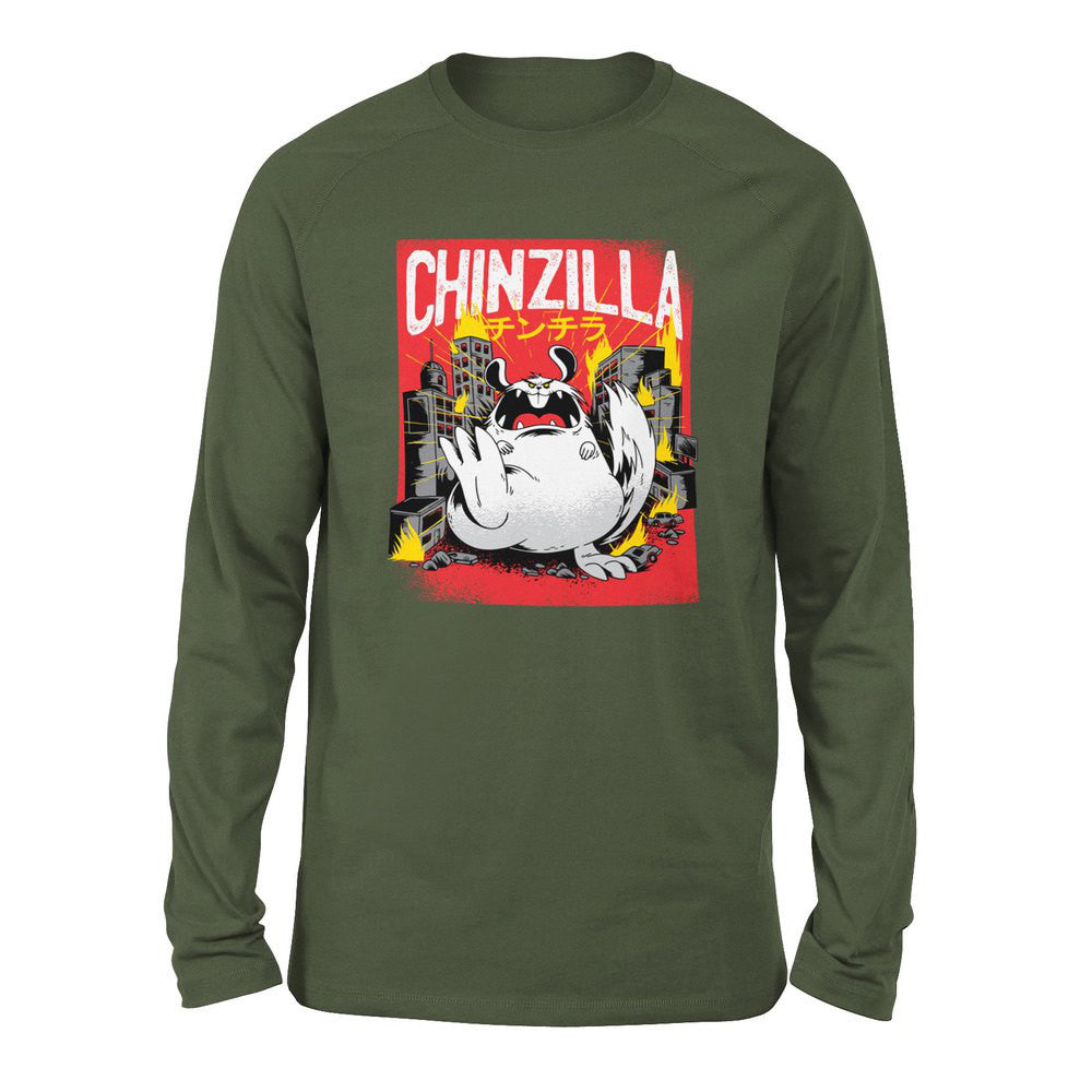 Chinzilla Monster Men/Unisex Drop Shoulder Sweatshirt in Military Green color