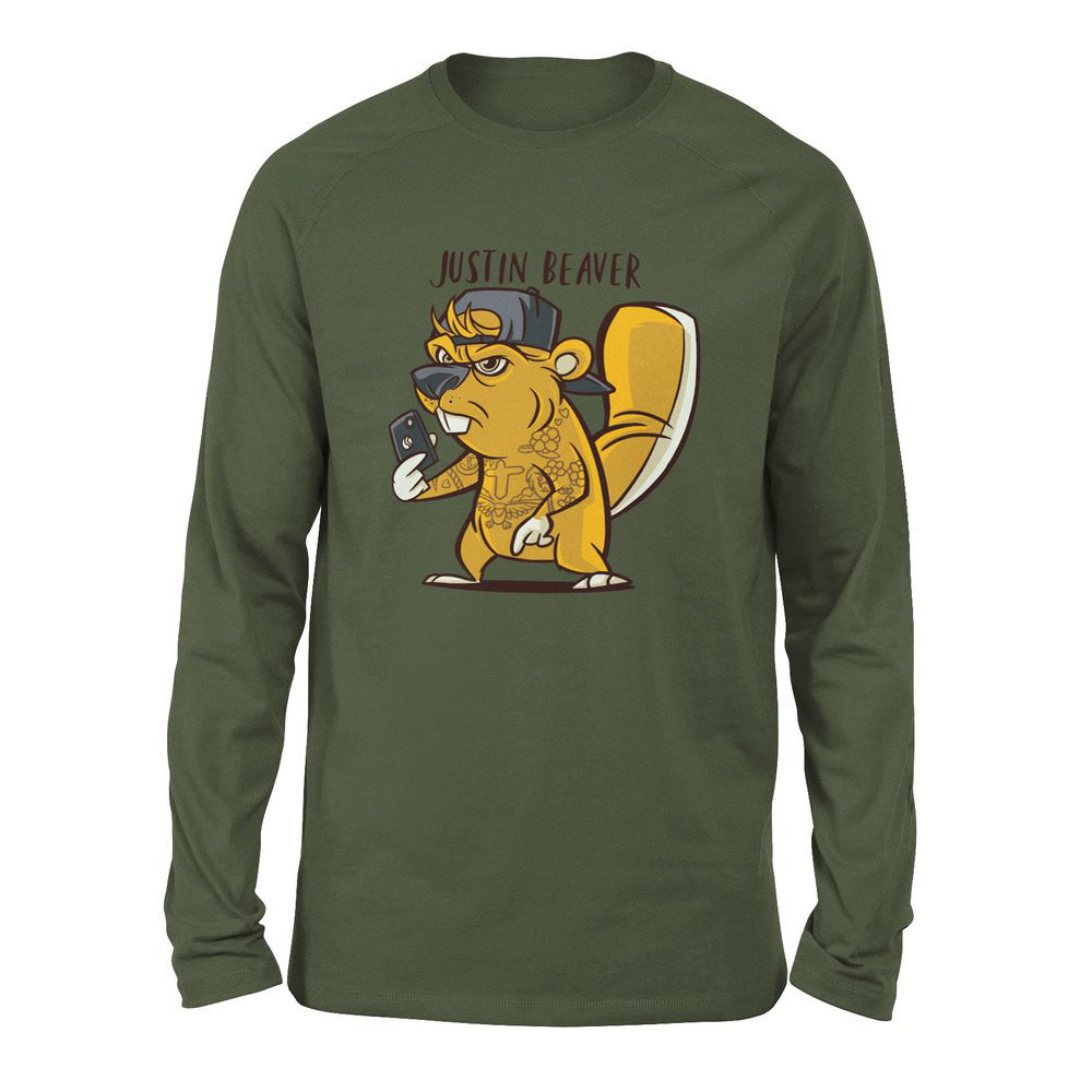 Justin Beaver Men/Unisex Drop Shoulder Sweatshirt in Military Green color