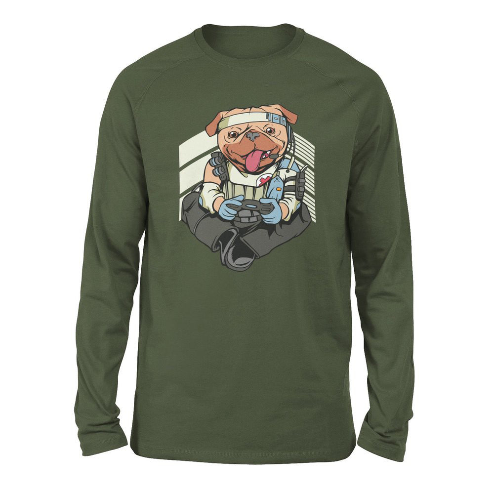 Lifeline Pug Apex Gamer Men/Unisex Drop Shoulder Sweatshirt in Military Green color