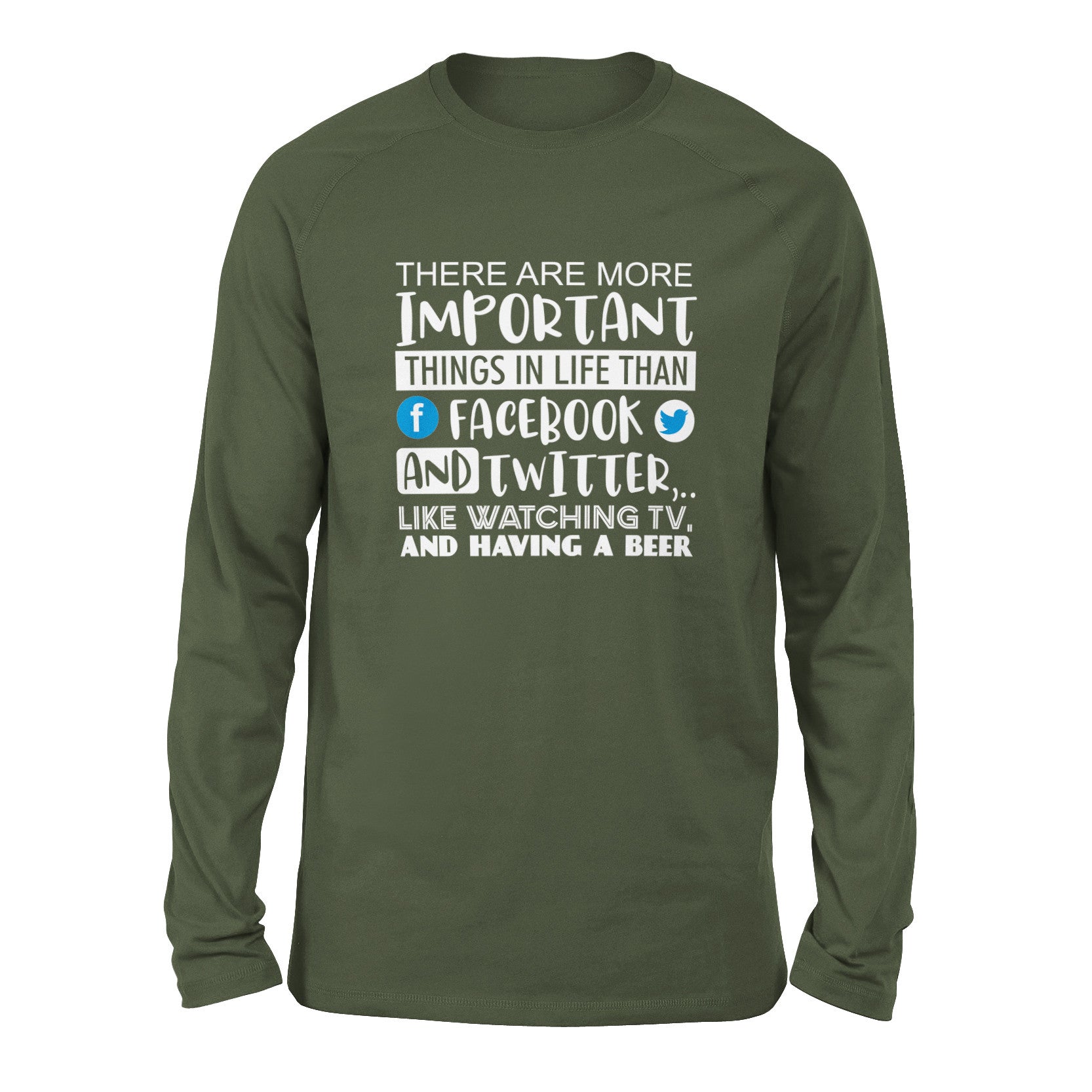 More Important Things In Life Than Fb And Twitter Men/Unisex Drop Shoulder Sweatshirt in Military Green color