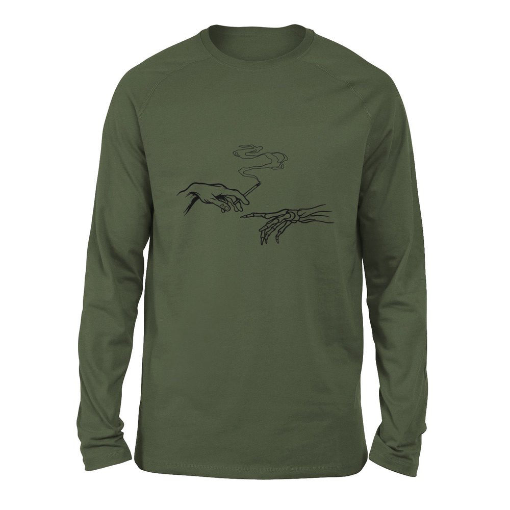 Creation Of Adam - Smoking Men/Unisex Drop Shoulder Sweatshirt in Military Green color