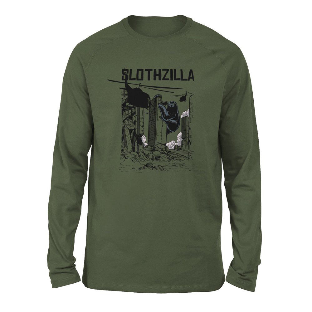 Slothzilla Men/Unisex Drop Shoulder Sweatshirt in Military Green color