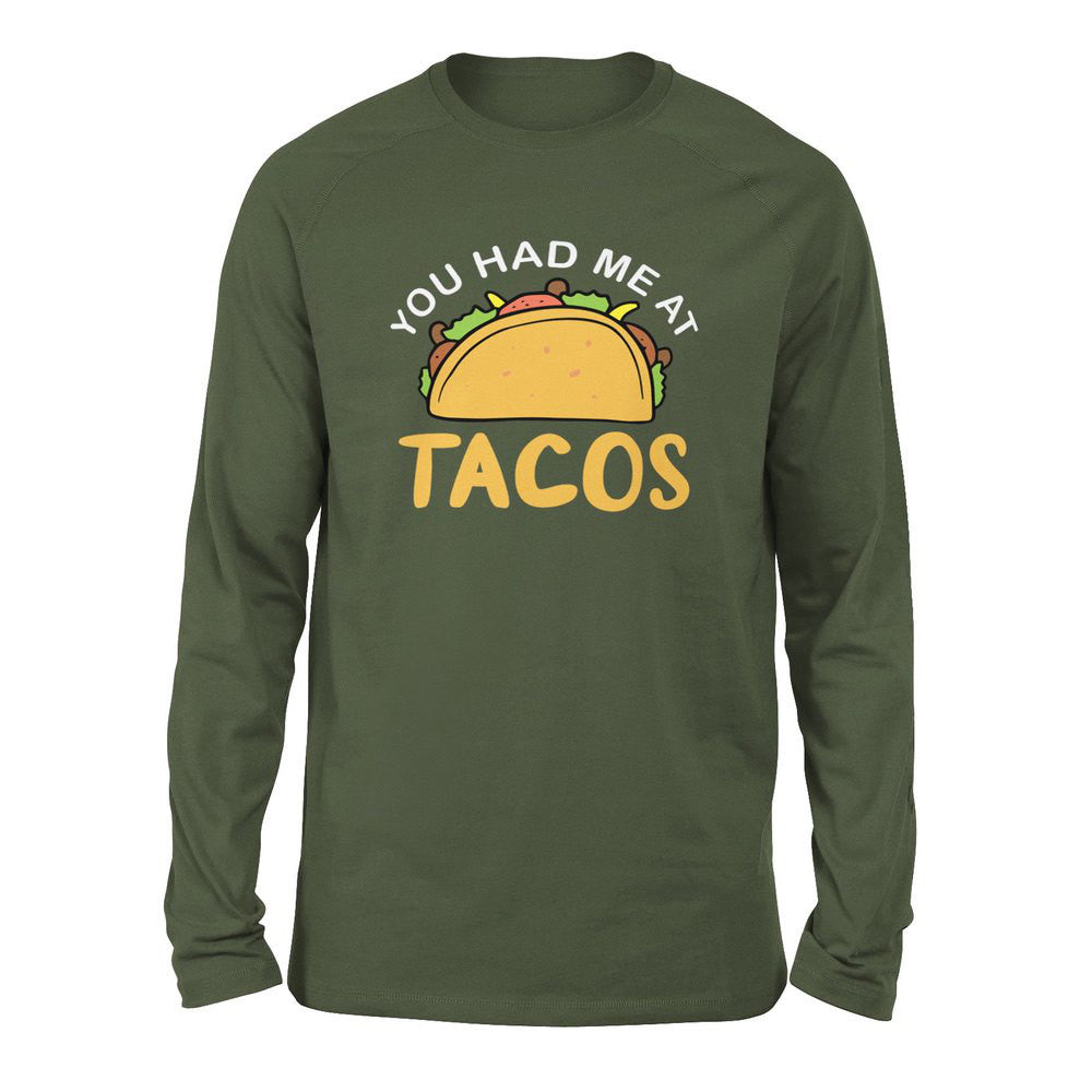 You Had Me At Tacos Men/Unisex Drop Shoulder Sweatshirt in Military Green color
