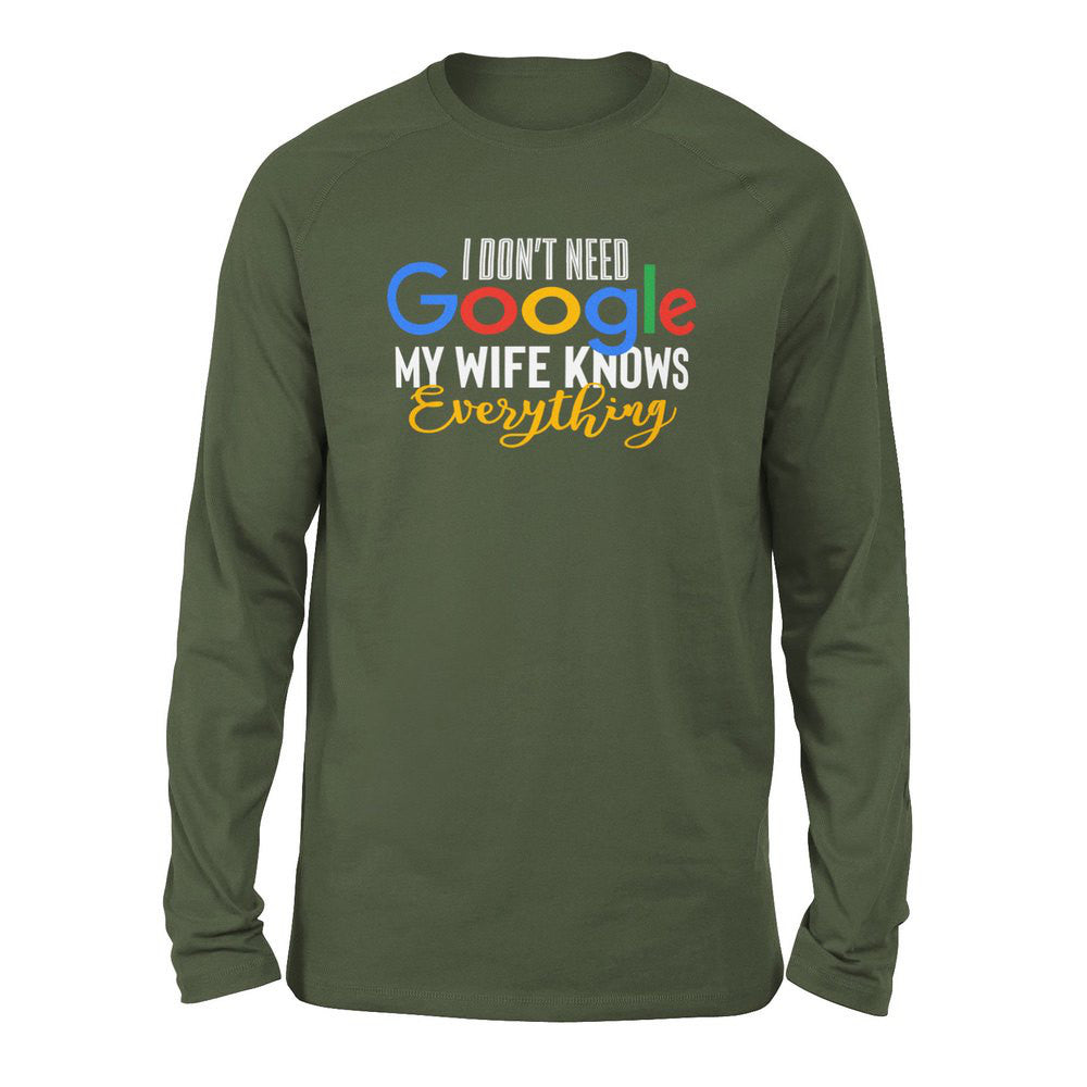 I Don't Need Google, My Wife Knows Everything Men/Unisex Drop Shoulder Sweatshirt in Military Green color