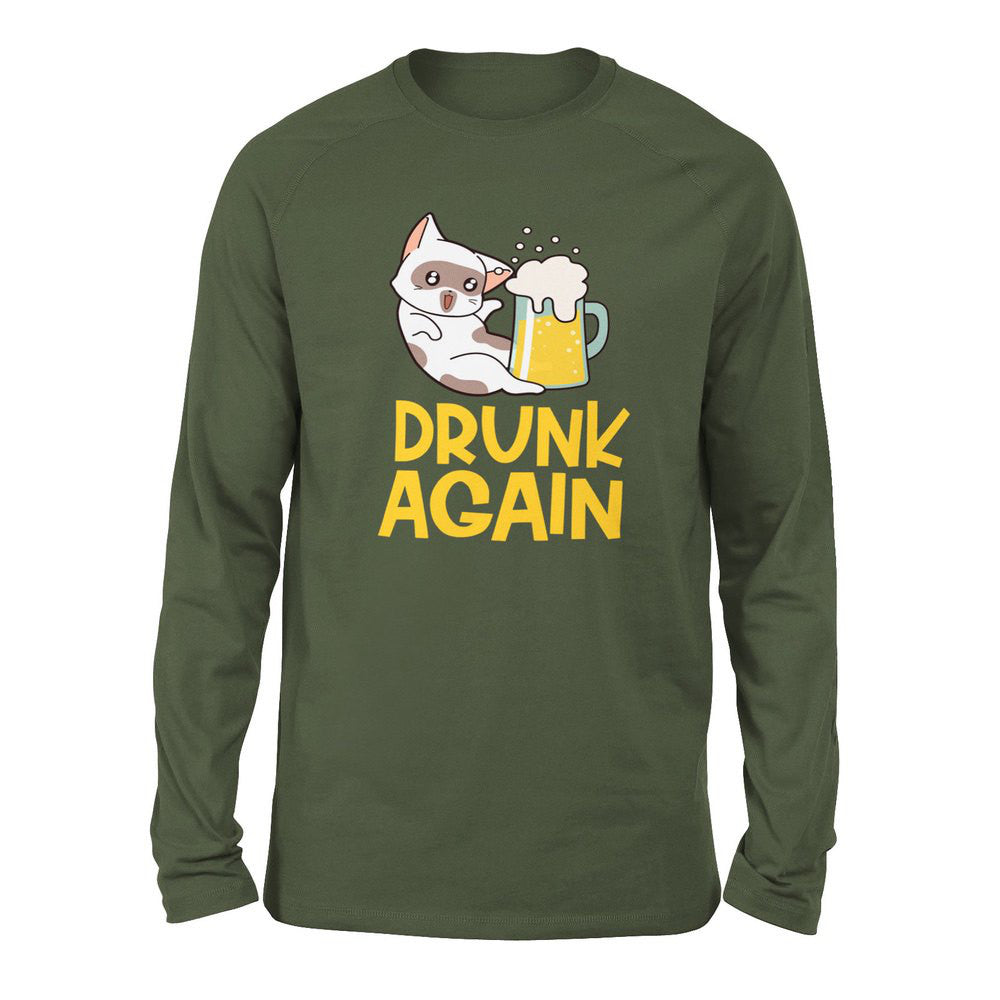 Drunk Again Men/Unisex Drop Shoulder Sweatshirt in Military Green color