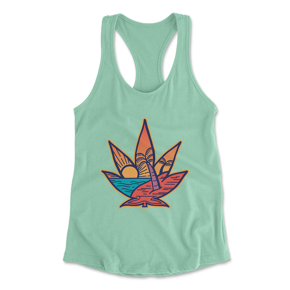 Cannabis Leaf Beach Womens Racerback Tank in Mint color