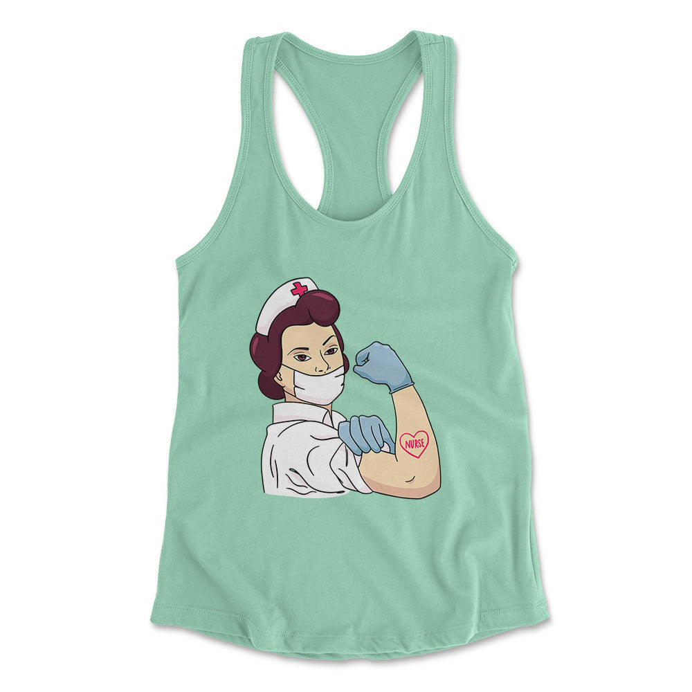 Strong Nurse Womens Racerback Tank in Mint color
