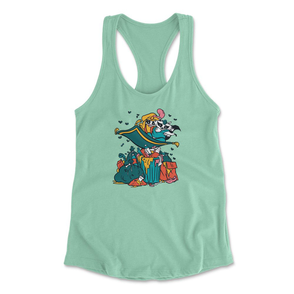 Raccoon Flying Aladdin Womens Racerback Tank in Mint color