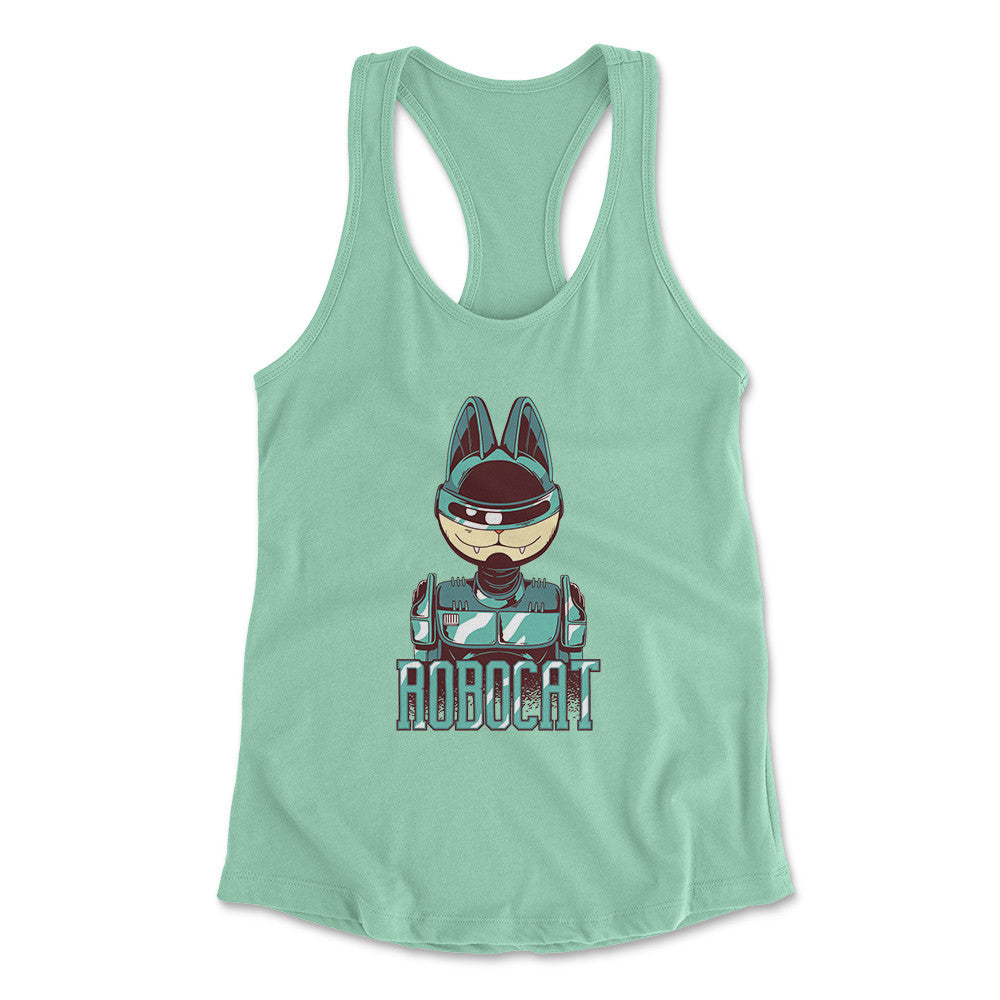 Robocat Womens Racerback Tank in Mint color
