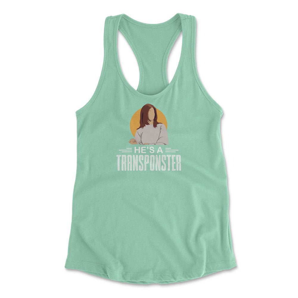 He's A Transponster Womens Racerback Tank in Mint color