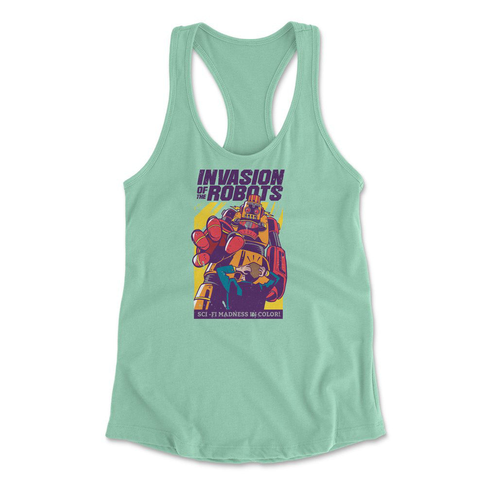 Invasion Of The Robots Womens Racerback Tank in Mint color