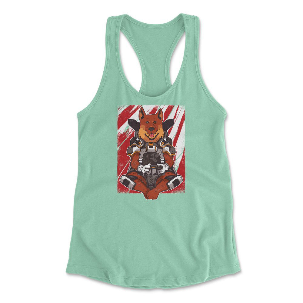 German Shepard Gamer Dog Womens Racerback Tank in Mint color