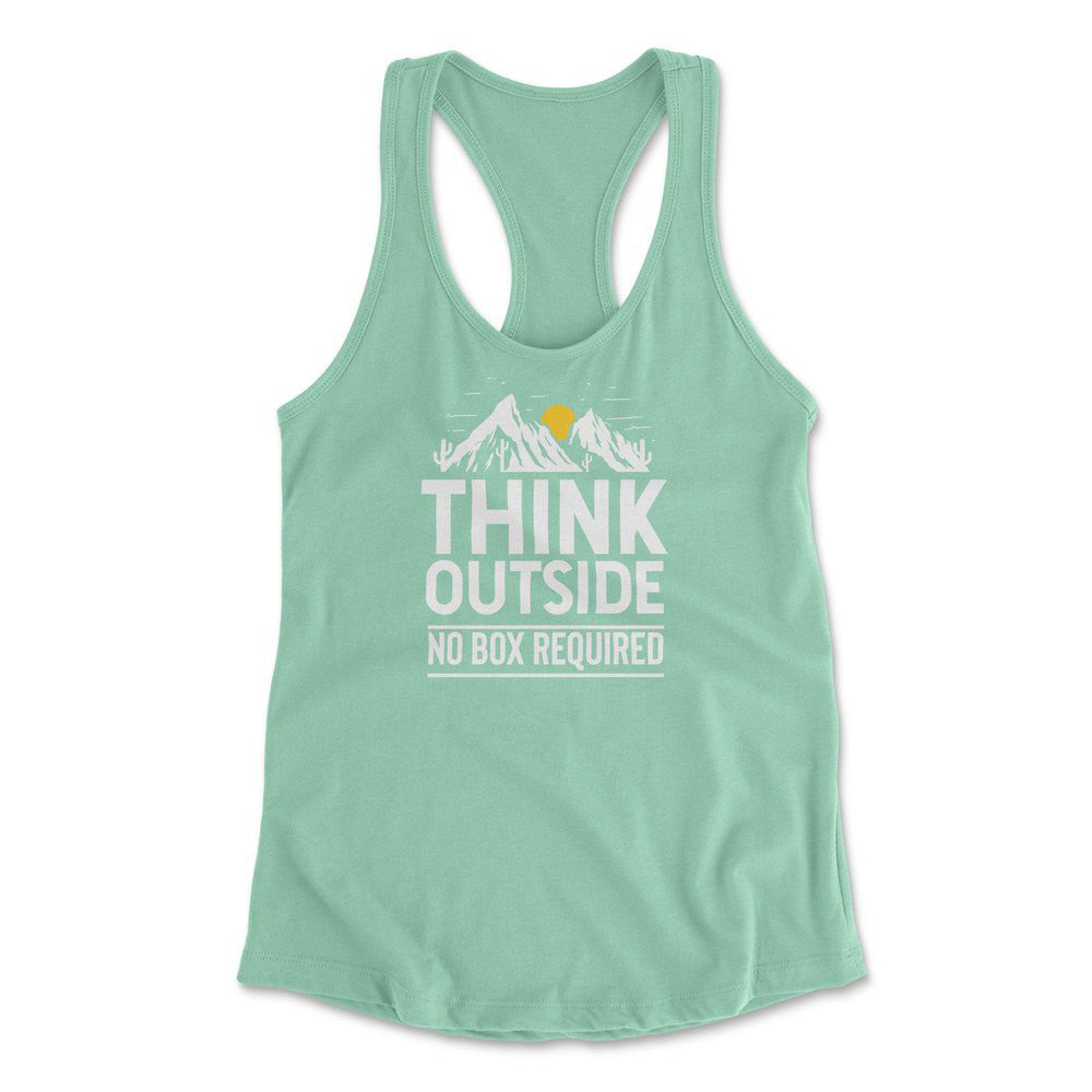 Think Outside, No Box Required Womens Racerback Tank in Mint color