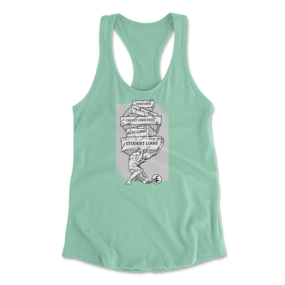 Debt Atlas Womens Racerback Tank in Mint color