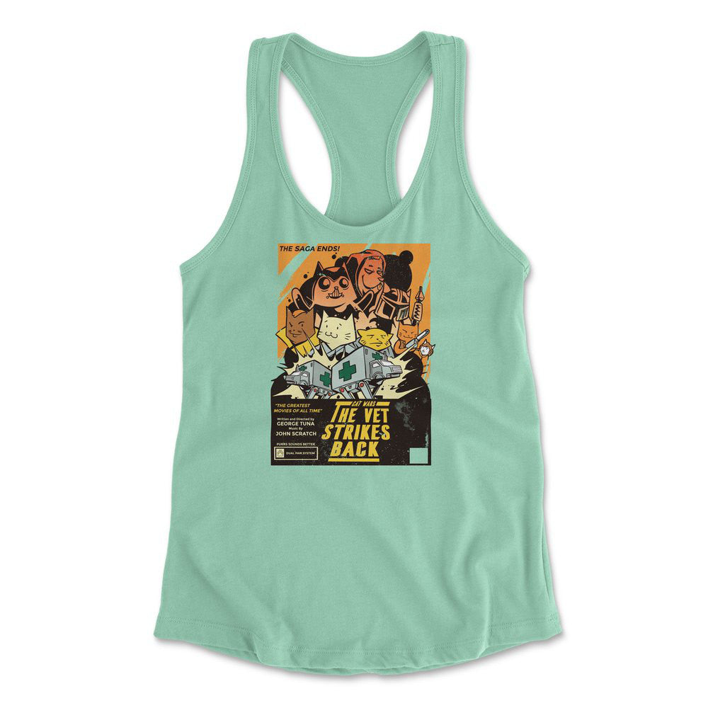 Cat Wars - The Vet Strikes Again Womens Racerback Tank in Mint color