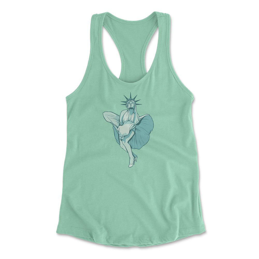 Statue Of Liberty Marilyn Monroe Womens Racerback Tank in Mint color