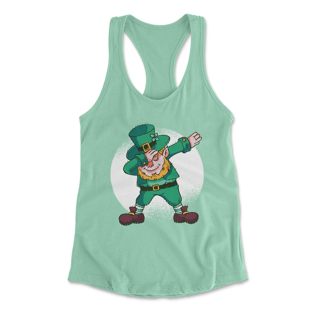 Leprechaun Dabbing Womens Racerback Tank in Mint color