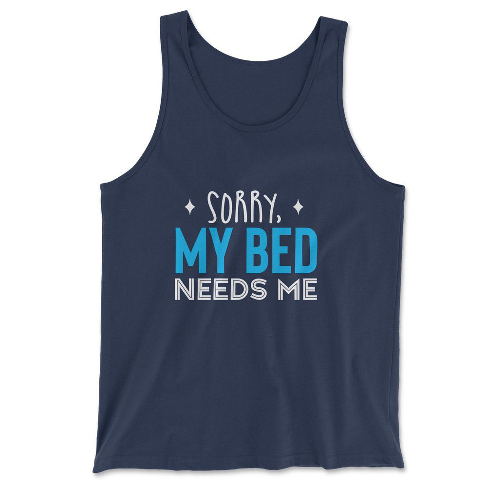 Sorry, My Bed Needs Me Men/Unisex Tank in Navy color