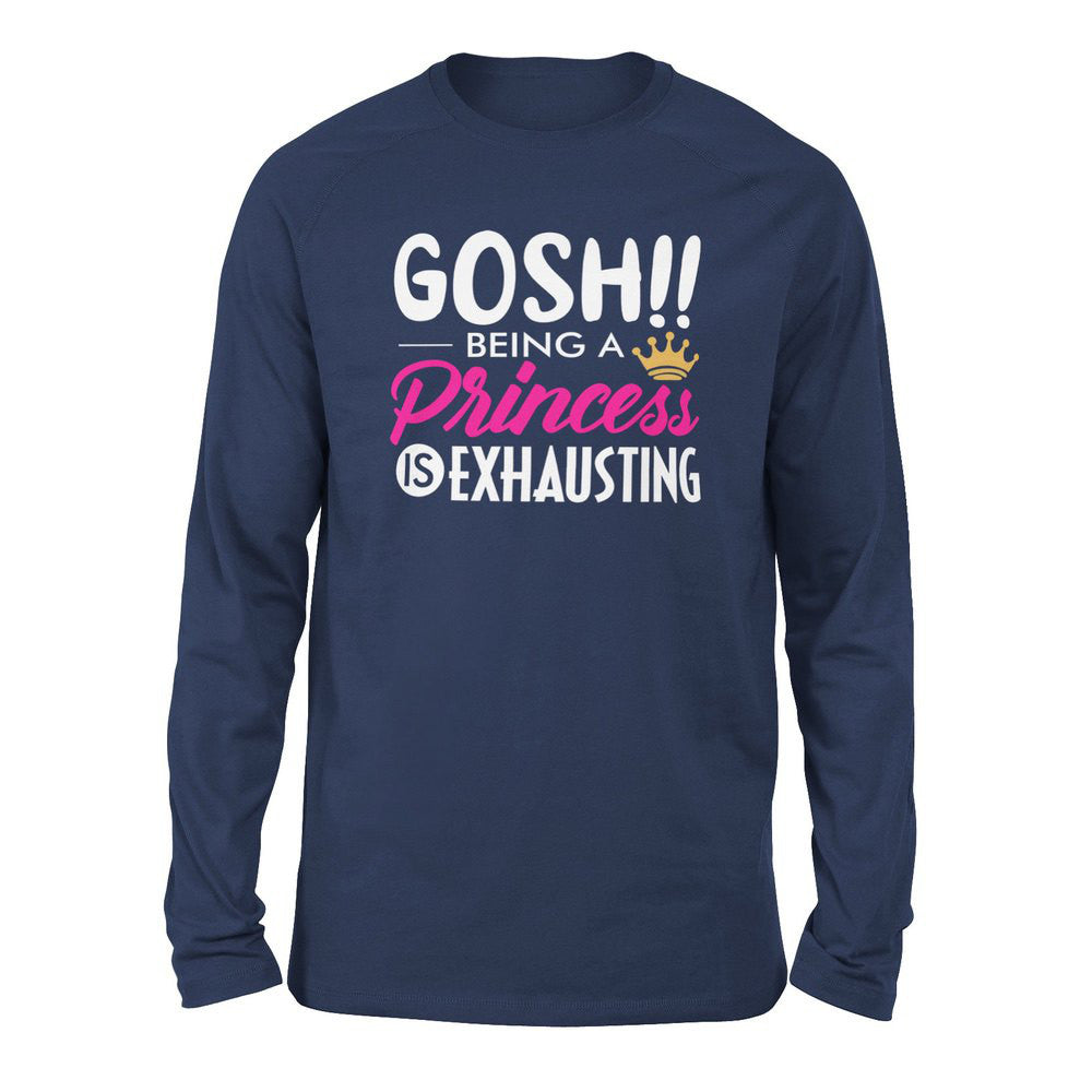 Gosh!! Being A Pricess Is Exhausting Men/Unisex Drop Shoulder Sweatshirt in Navy color