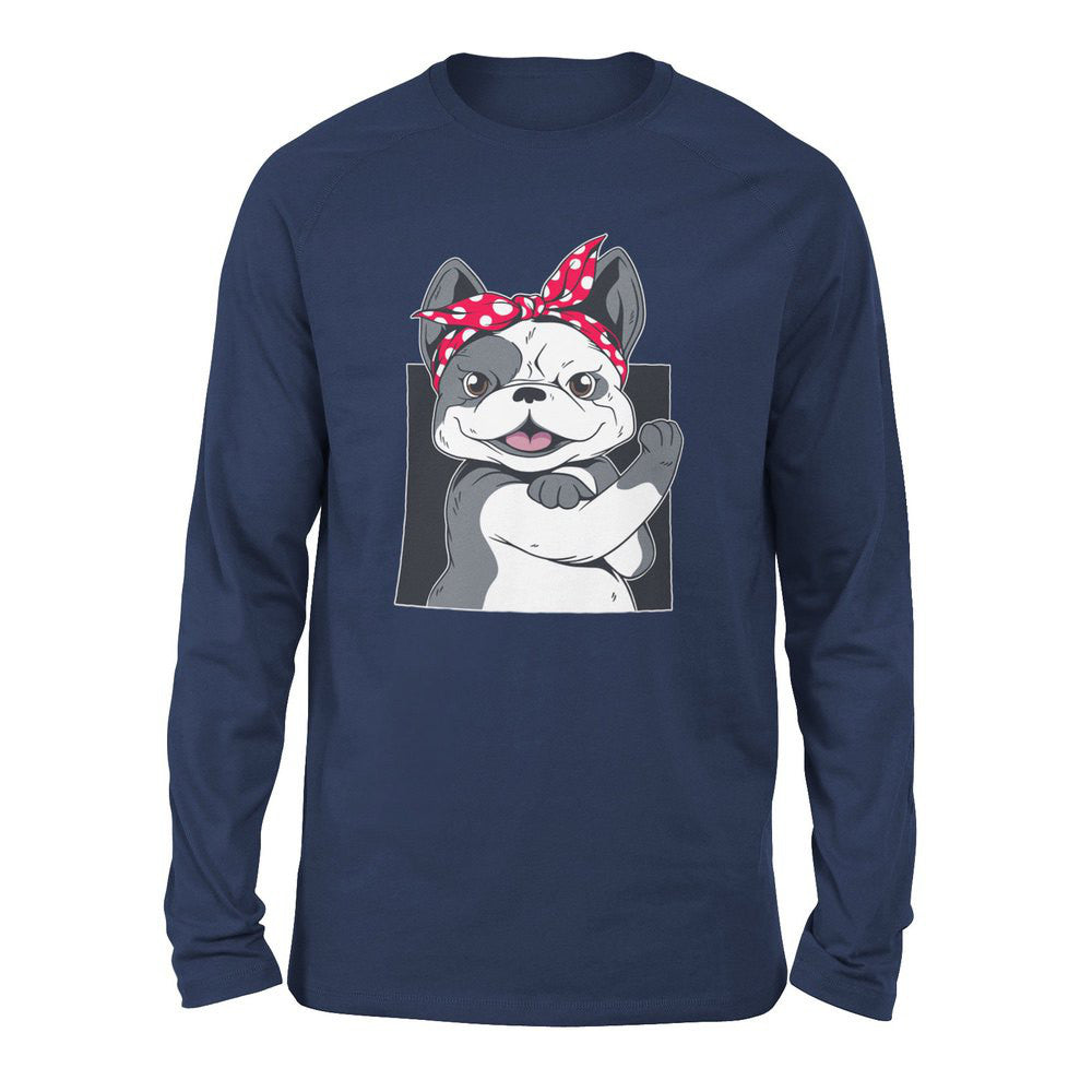 French Bulldog Men/Unisex Drop Shoulder Sweatshirt in Navy color