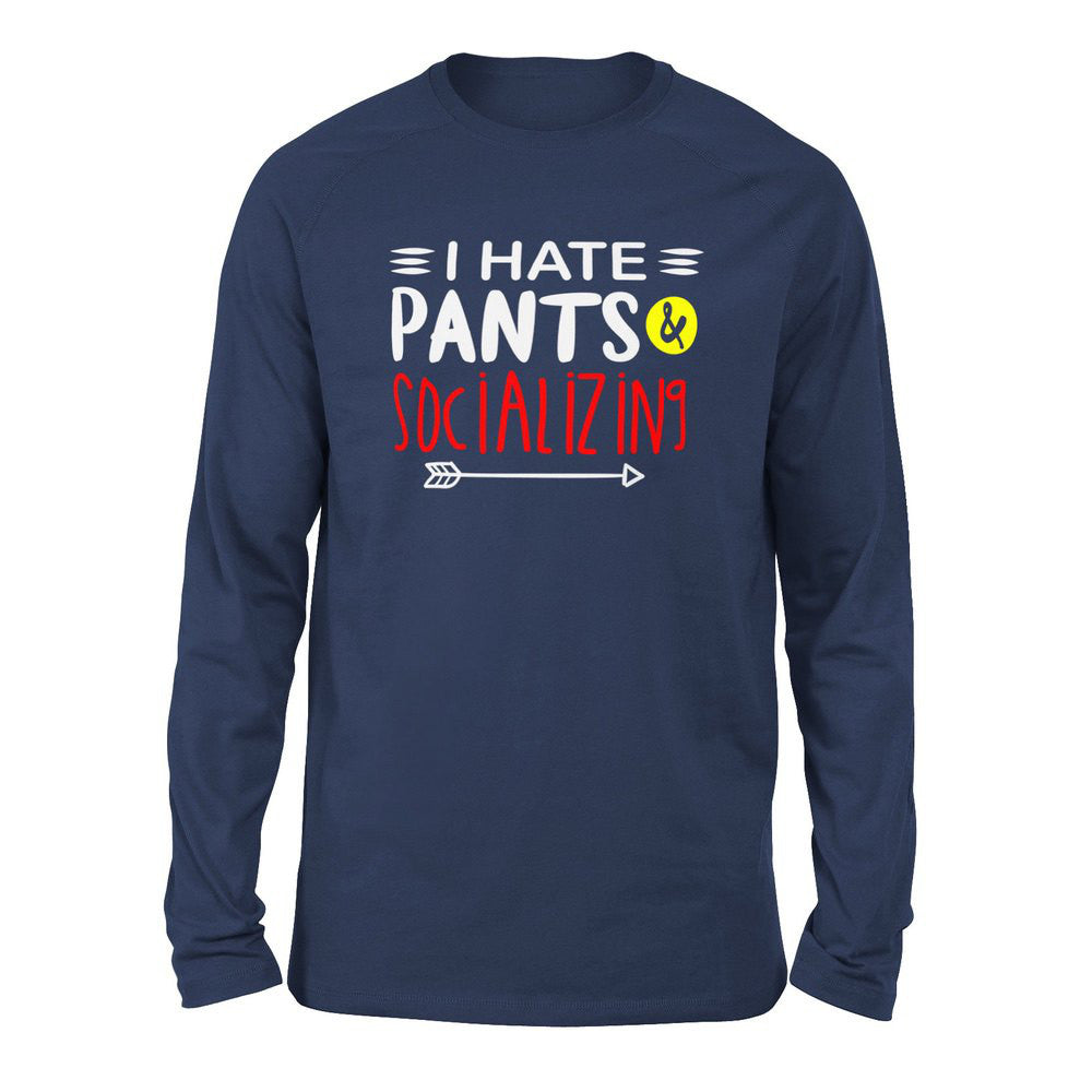 I Hate Pants & Socializing Men/Unisex Drop Shoulder Sweatshirt in Navy color
