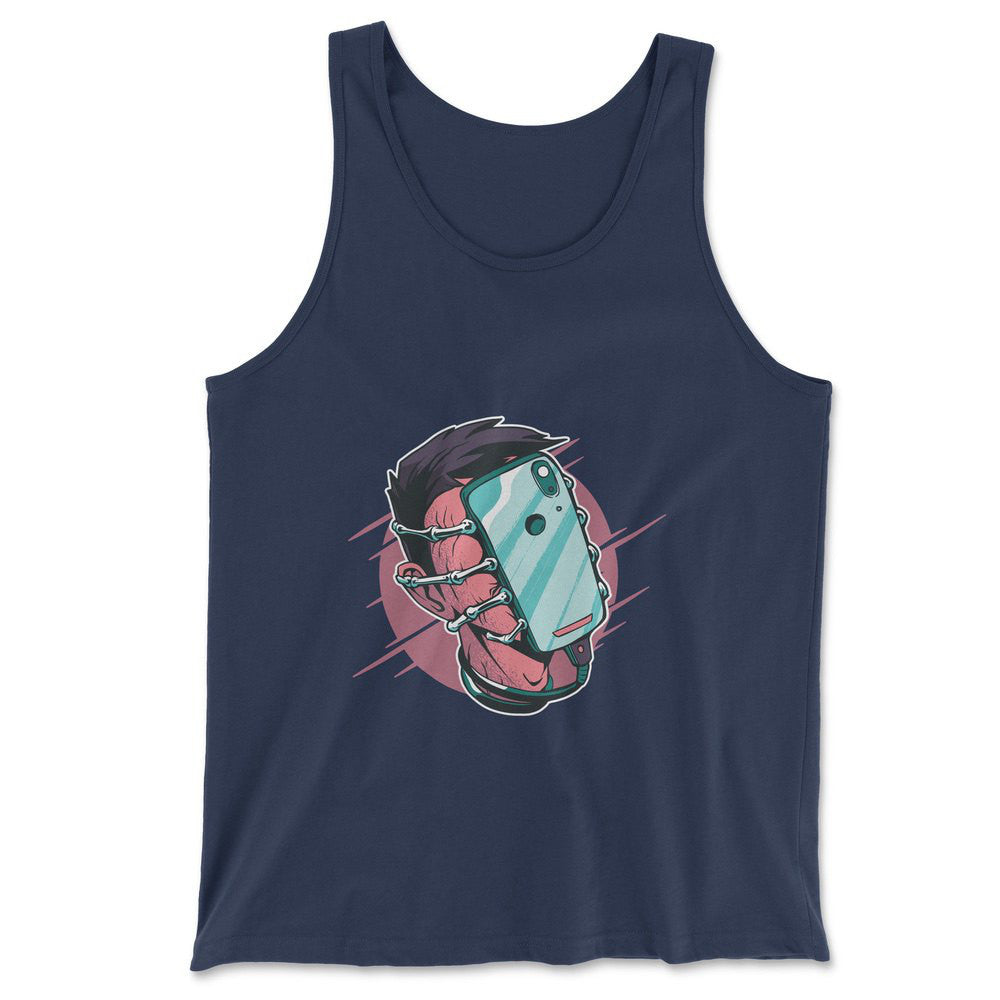 Phone Face Hugger Men/Unisex Tank in Navy color