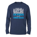 I Had An Extremely Busy Day Converting Oxygen To Carbon Dioxide Men/Unisex Drop Shoulder Sweatshirt in Navy color