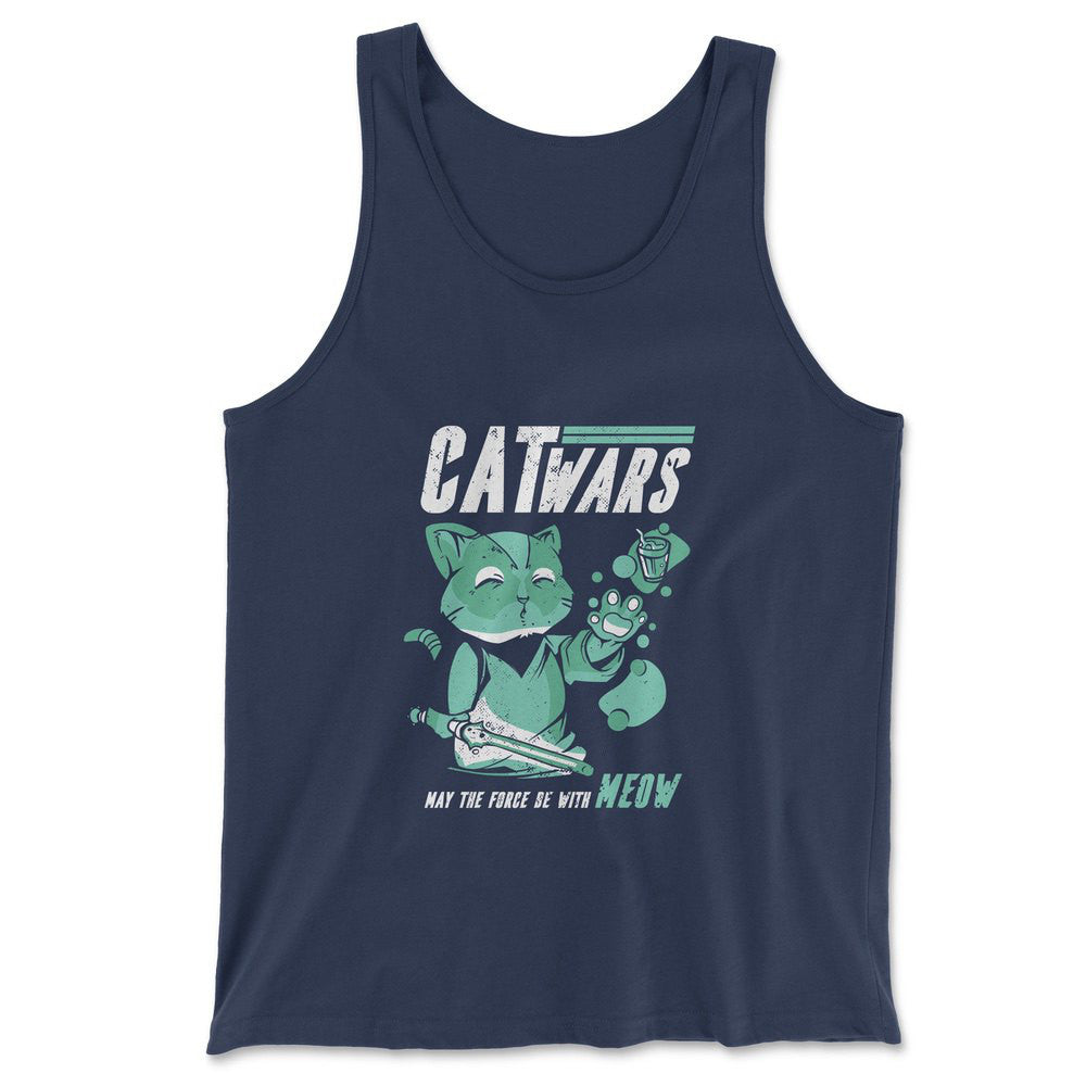 Cat Wars - May The Force Be With Meow Men/Unisex Tank in Navy color