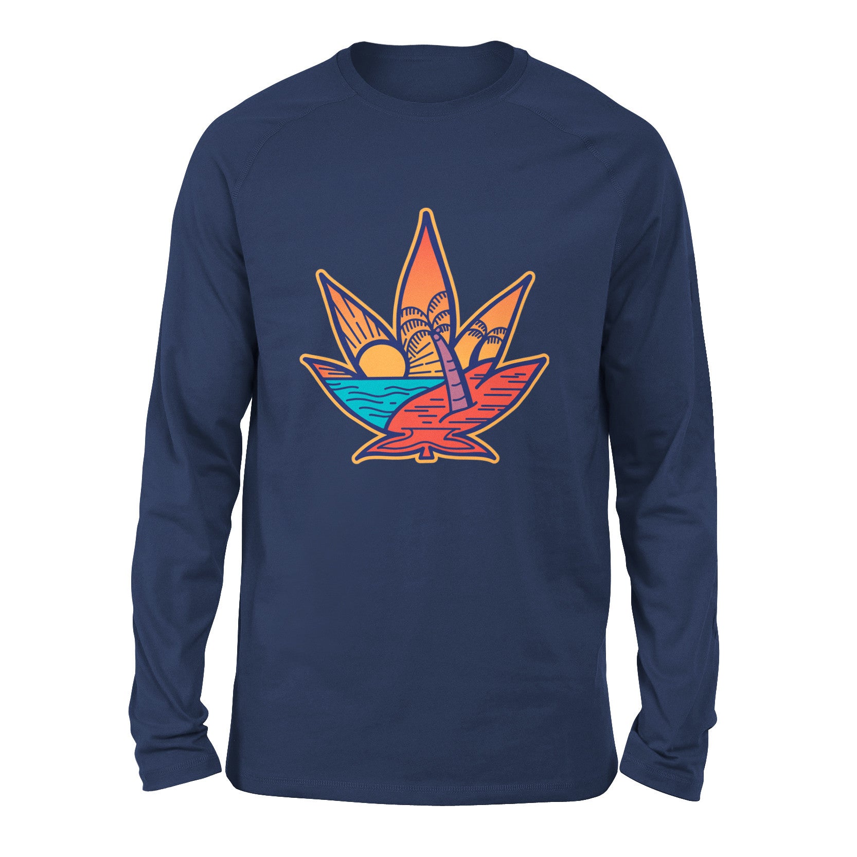 Cannabis Leaf Beach Men/Unisex Drop Shoulder Sweatshirt in Navy color
