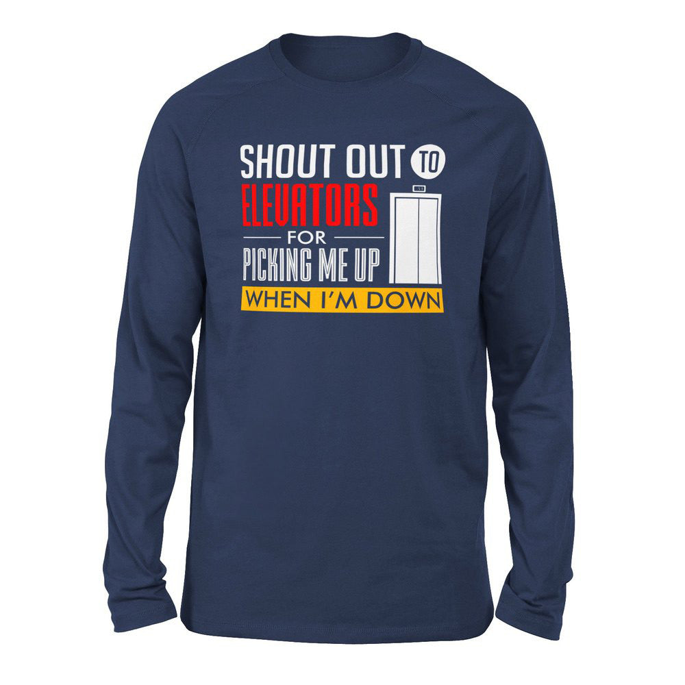 Shout Out To Elevators For Picking Me Up When I'm Down Men/Unisex Drop Shoulder Sweatshirt in Navy color