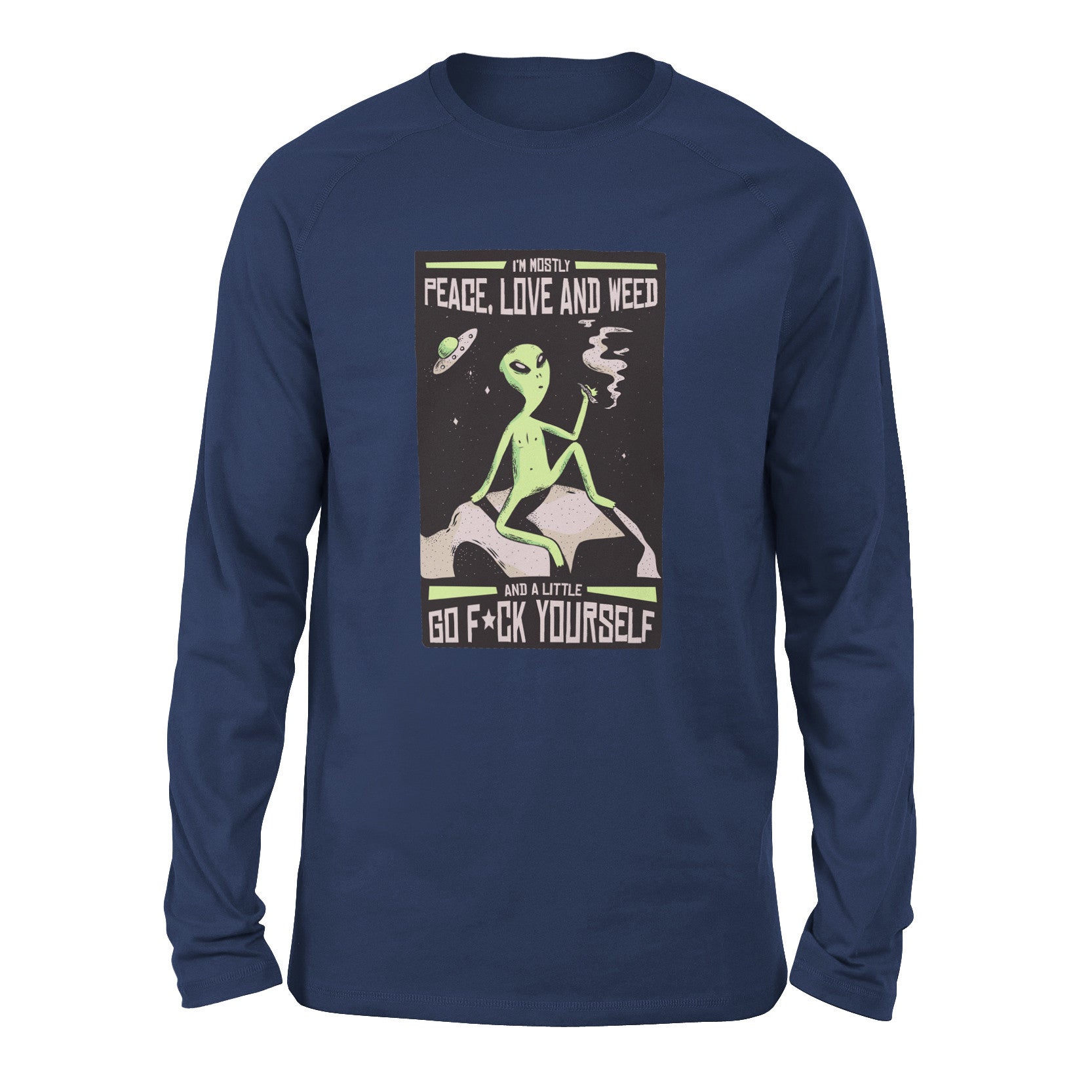 I Mostly Want Peace, Love And Weed Men/Unisex Drop Shoulder Sweatshirt in Navy color