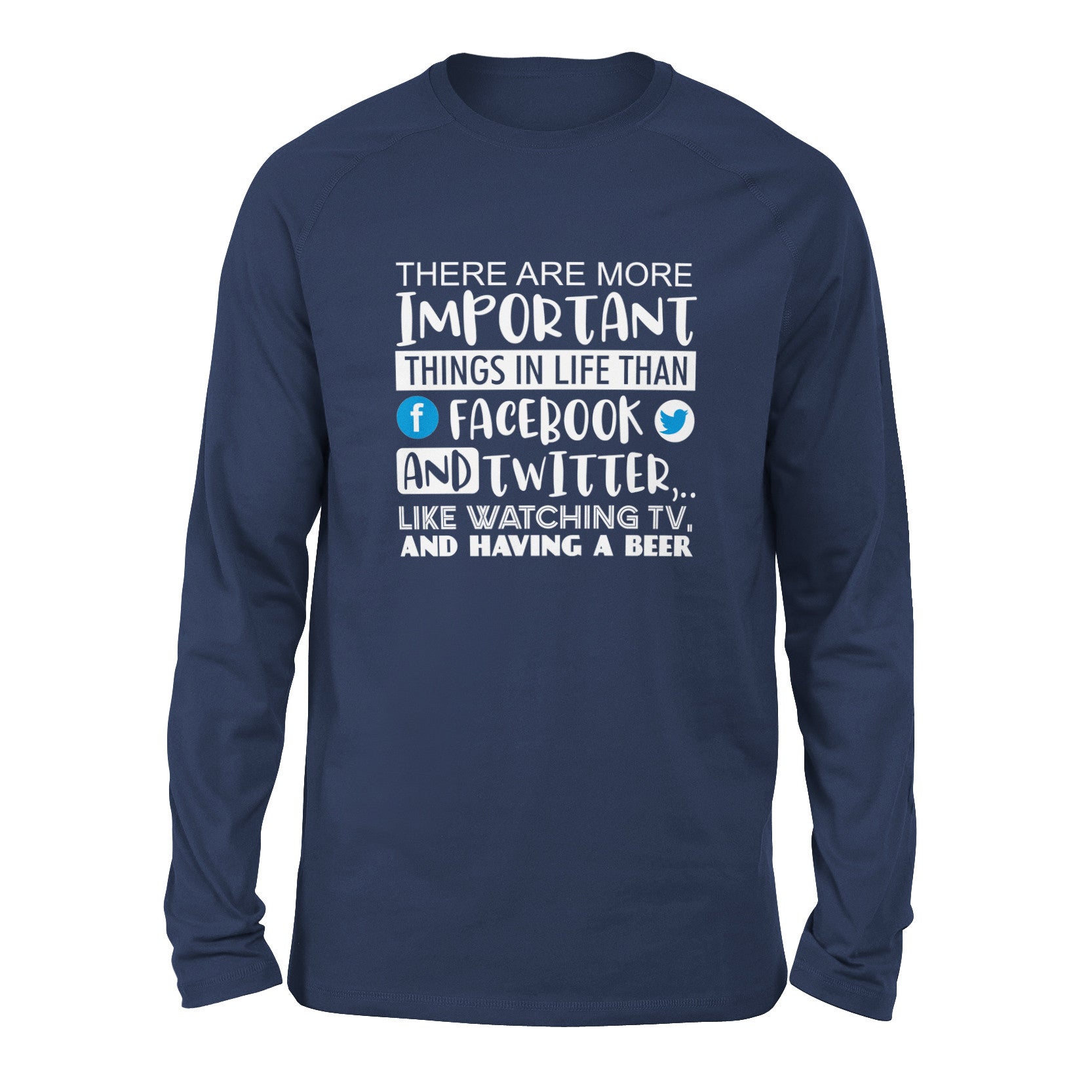More Important Things In Life Than Fb And Twitter Men/Unisex Drop Shoulder Sweatshirt in Navy color