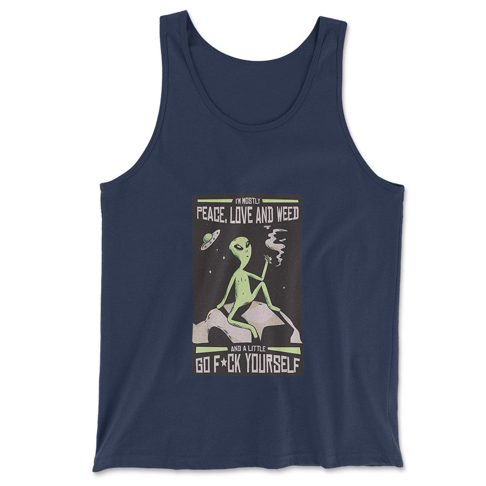 I Mostly Want Peace, Love And Weed Men/Unisex Tank in Navy color