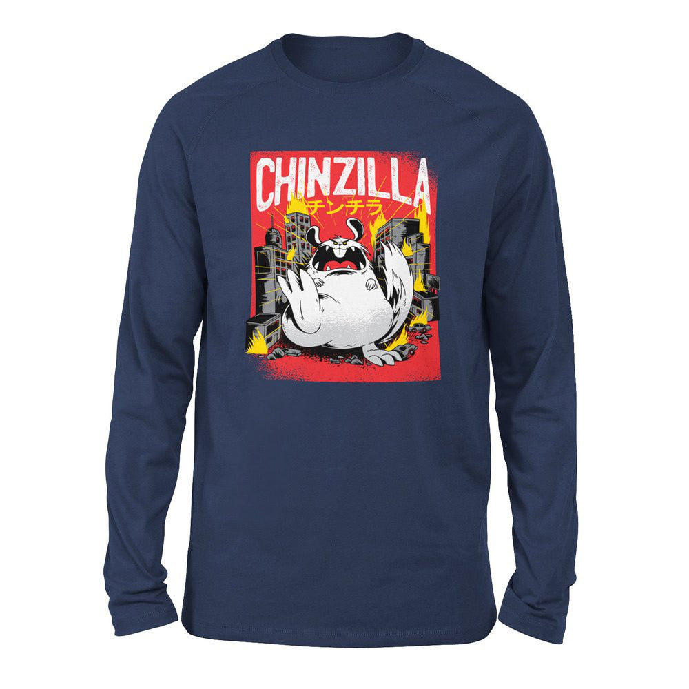 Chinzilla Monster Men/Unisex Drop Shoulder Sweatshirt in Navy color