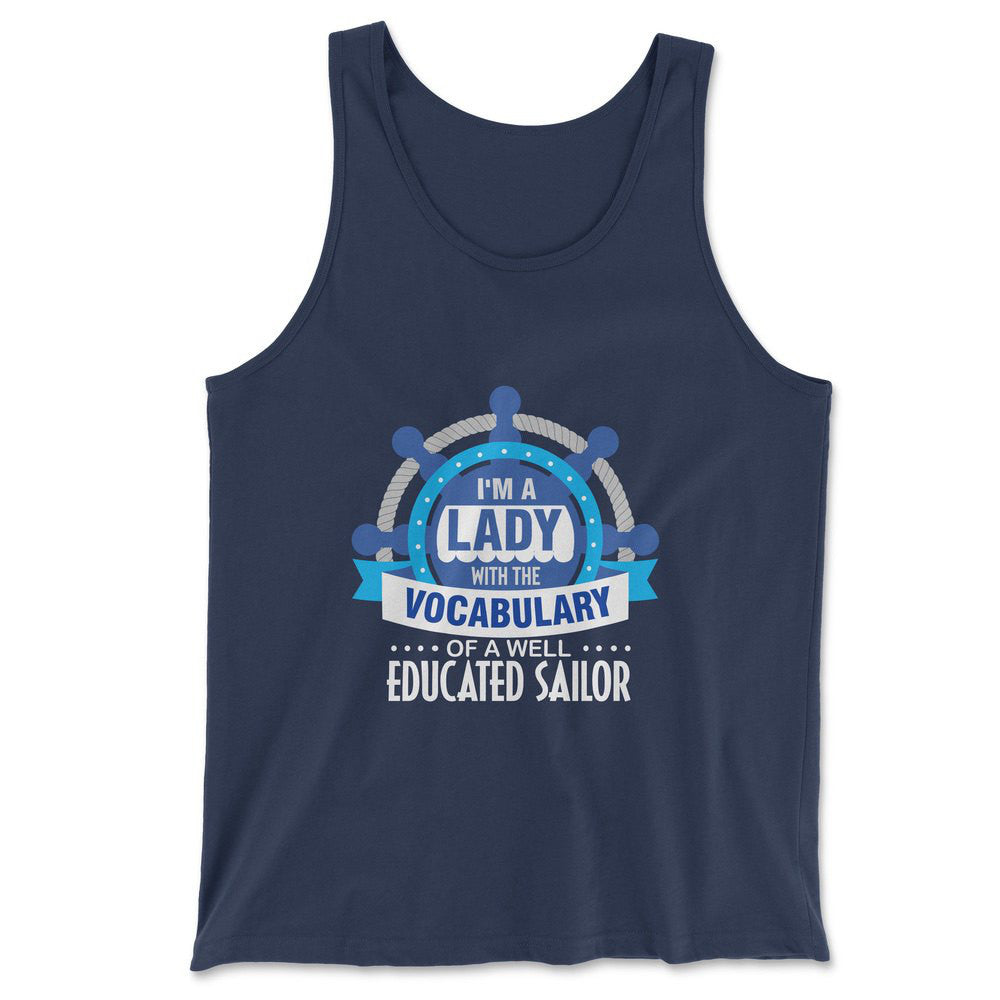 I'm A Lady With A Vocabulary Of A Well Educated Sailor Men/Unisex Tank in Navy color