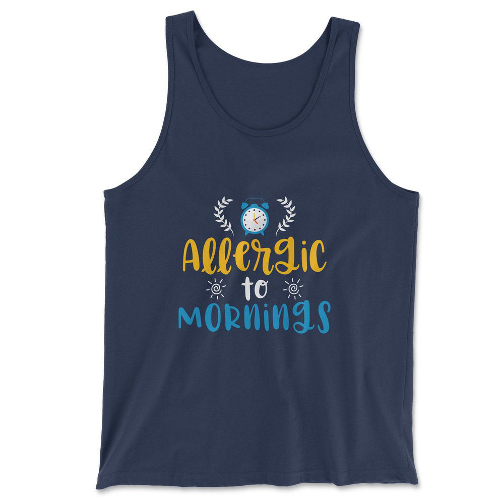 Allergic To Mornings Men/Unisex Tank in Navy color